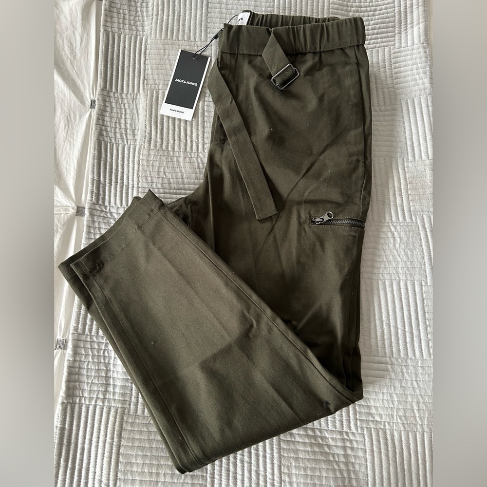 Jack & Jones Olive Utility Cargo Pants with Built-In Belt